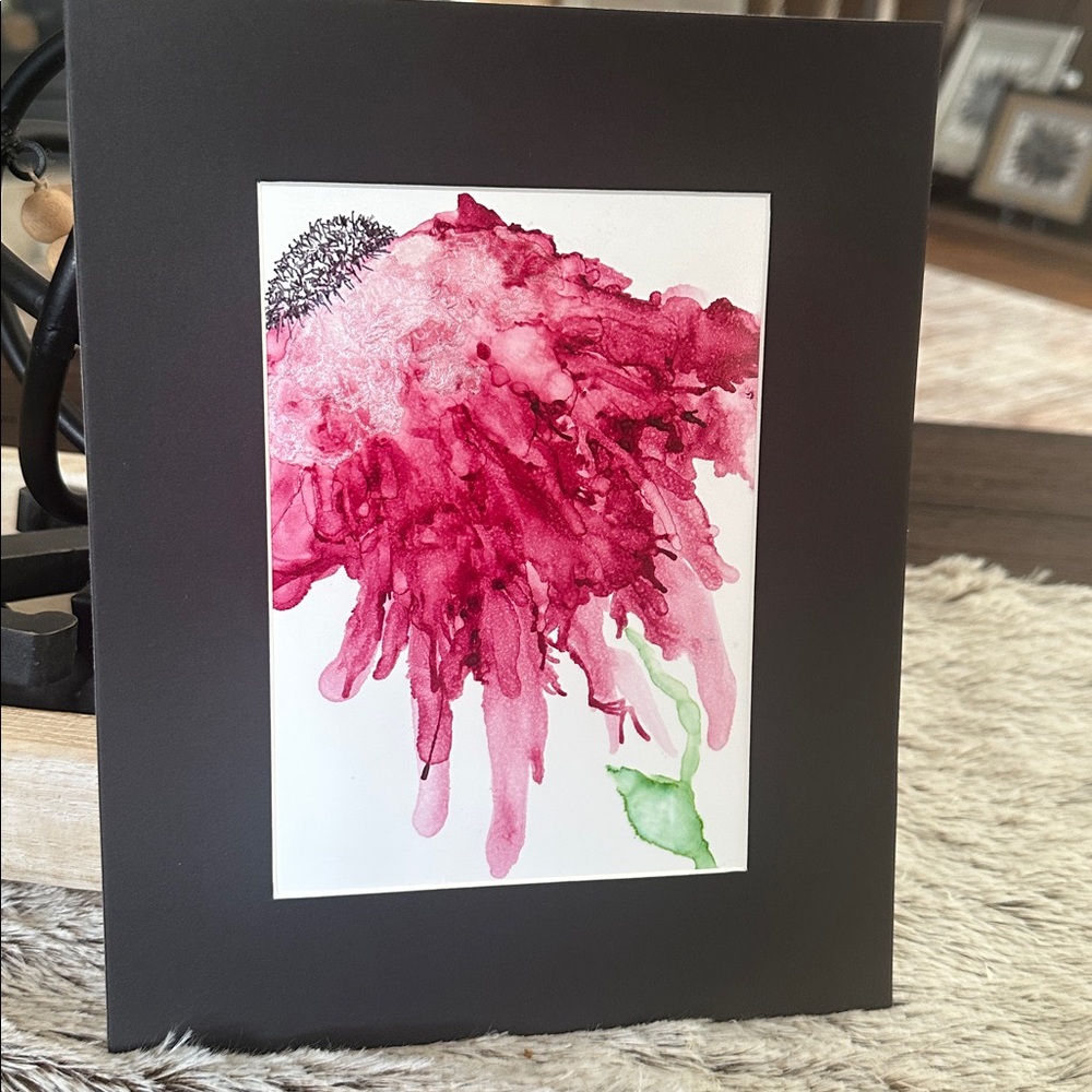 Hand crafted magenta one of a kind botanical abstract alcohol ink painting